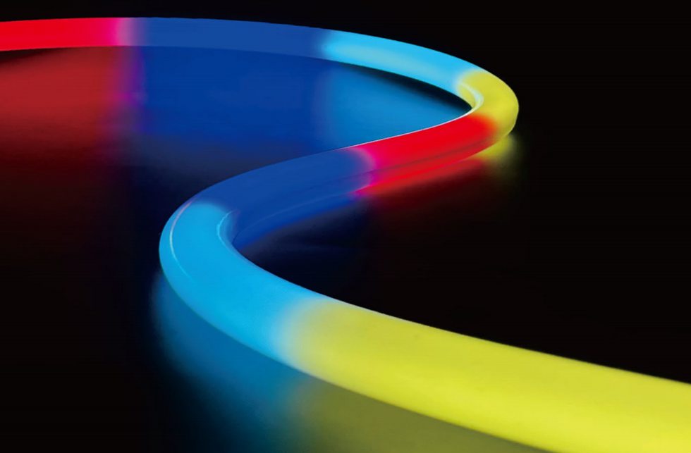 Color-changing round LED neon flex with a smooth curved lighting effect